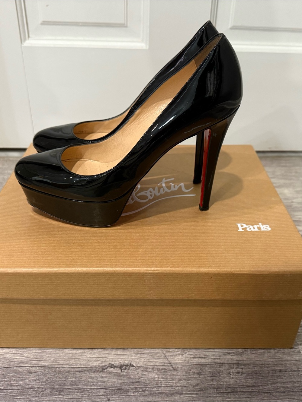 Christian Louboutin Black Patent Platform Pumps with Red Sole